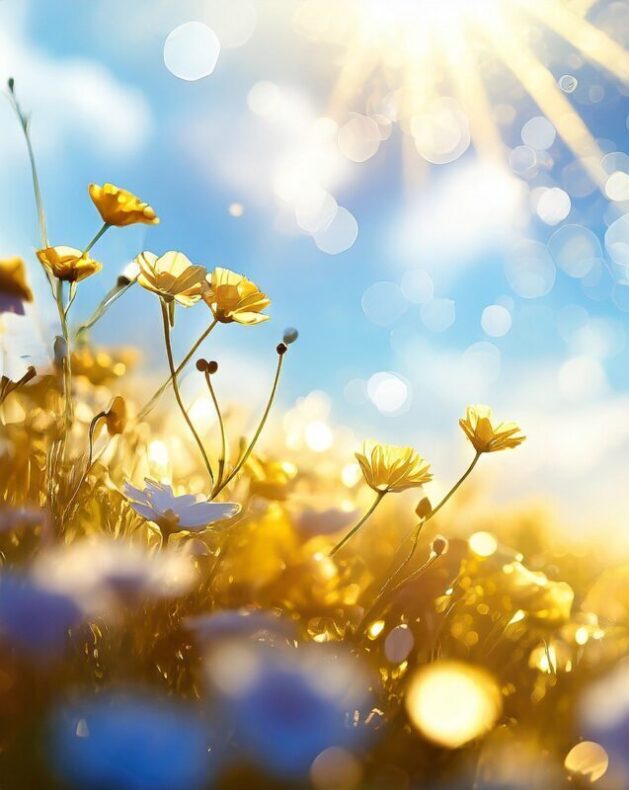 valopalloja ja kukkia auringossa